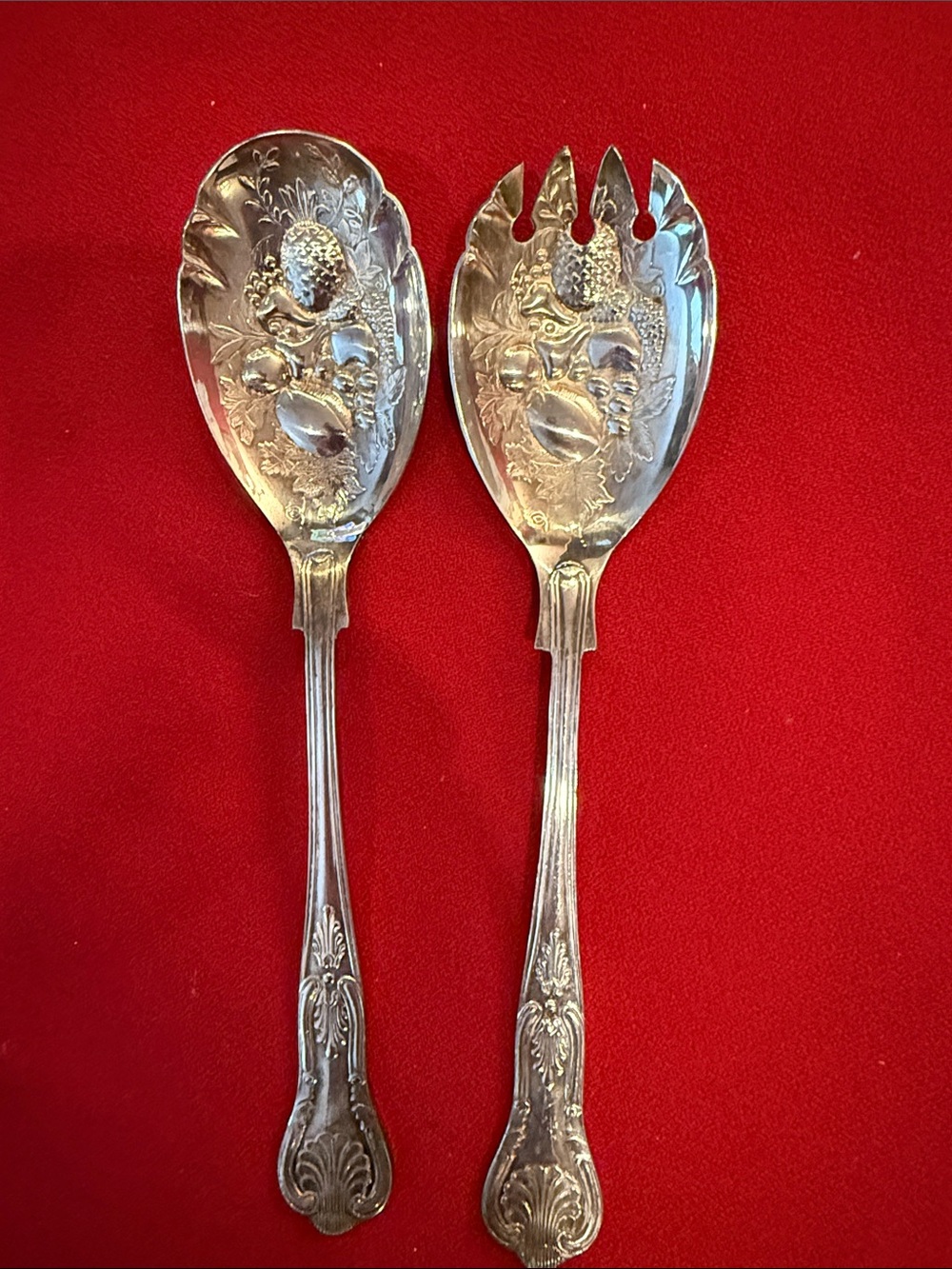 Vintage Silver-Tone Floral Fruit Salad Servers - Silver Sheffield EPNS